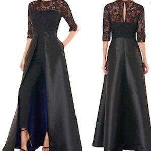 KAY UNGER Porsha Black Lace Bodice Walk-Through Jumpsuit Maxi Romper NEW Size 6